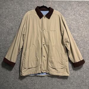 Timberland Jacket Mens XL Tan Chore Barn Coat Lined Corduroy Collar 90s Vintage